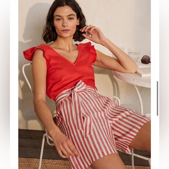 Boden Alma Tie Waist Linen Shorts Cherry Red Stripe Size 16-18 NWT - Picture 8 of 15